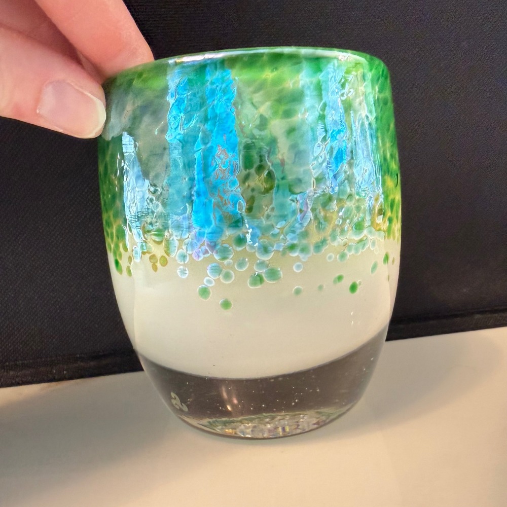 GLASSYBABY Magnificent Hand Blown Glass Votive Candle Holder Green Blue 3.5" NEW - Picture 4 of 13